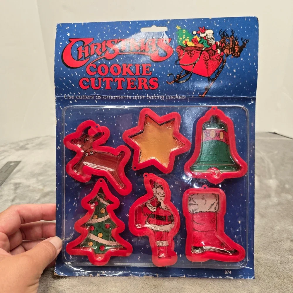 Vintage Christmas Cookie Cutters Set of 6 Red Plastic Ornaments Santa Tree Star